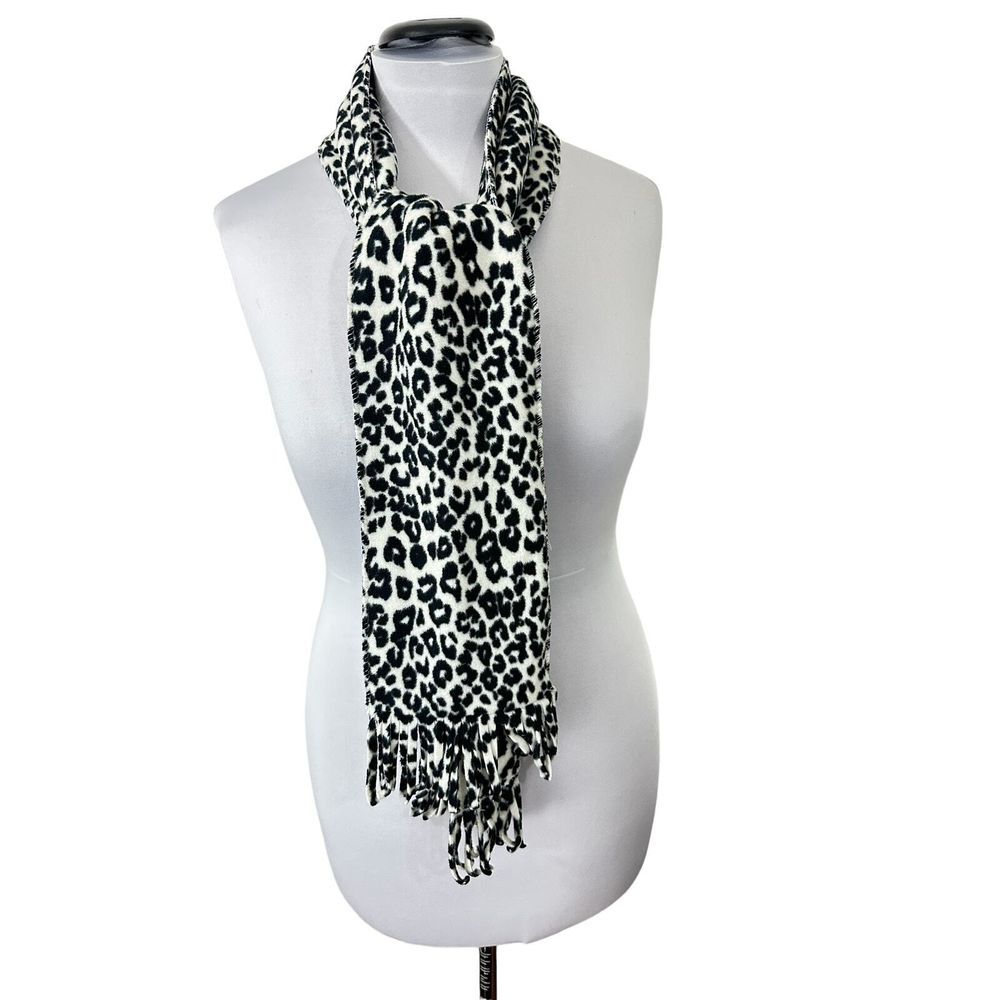 Merona Women's Poly Blend Leopard‎ Print 2 Layer Fringe Black & White Scarf